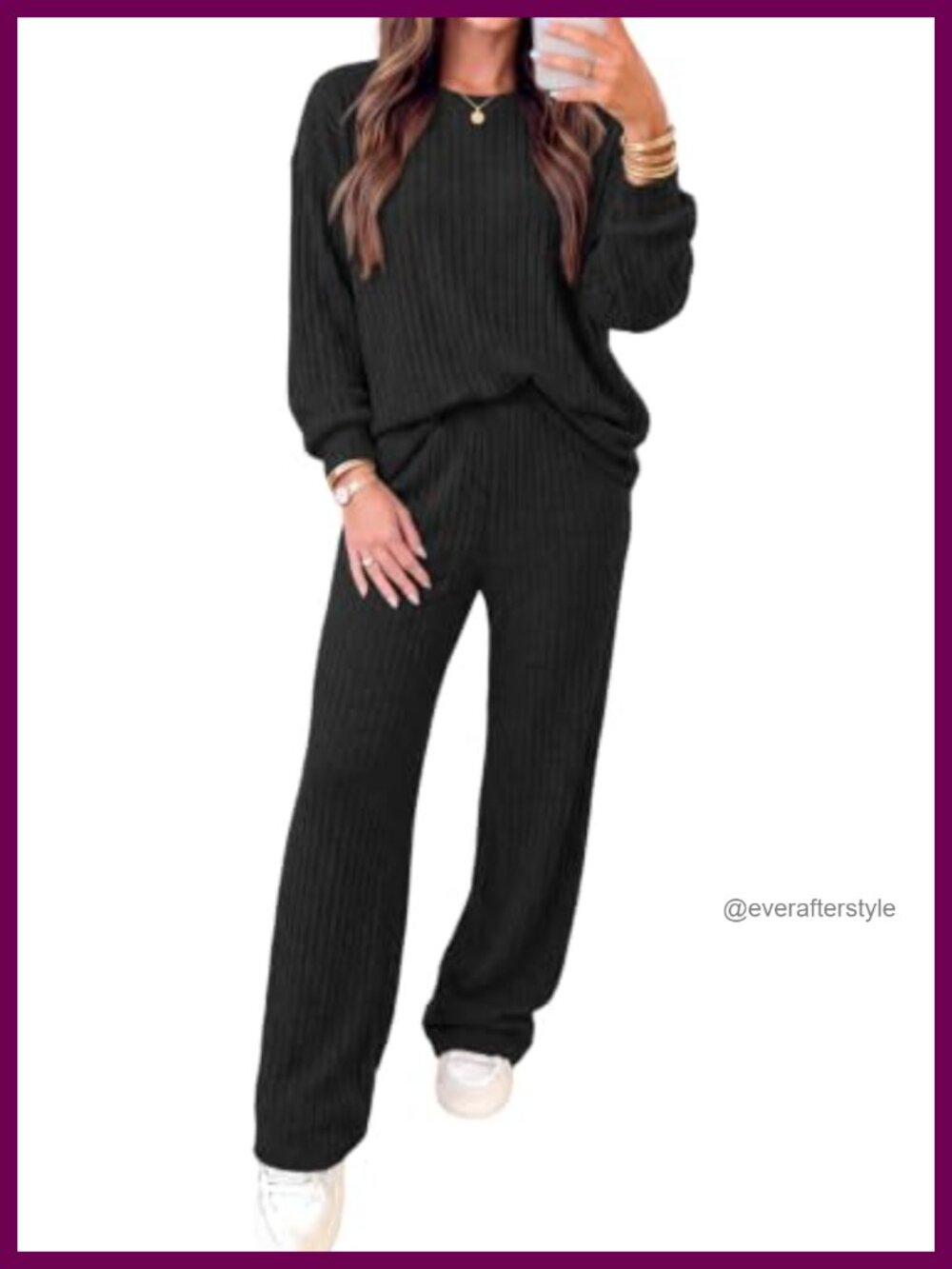Womens 2 Piece Ribbed Knit Lounge Set Wide Leg Pants Sweater Set